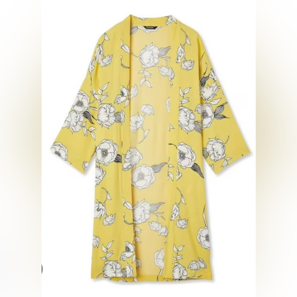 Yellow and white flowers maxi kimono